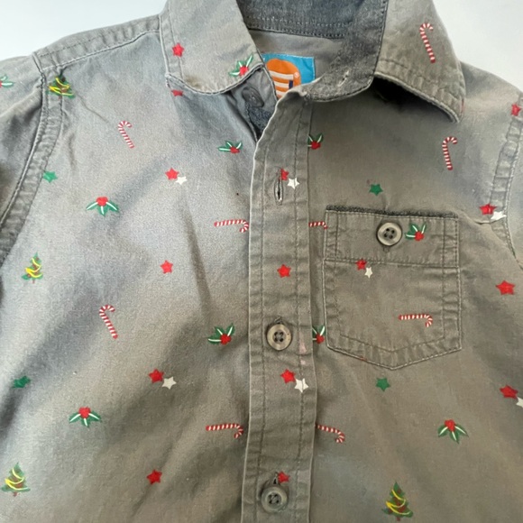 Toddler Boy Christmas Dress Shirt Gray Long Sleeve Rolls Up To Short Size 2T - Picture 6 of 8